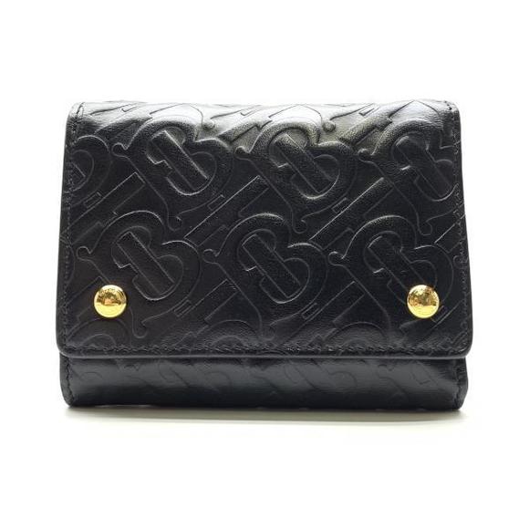 Burberry TB Monogram Leather Tri-Fold Compact Wallet Black - Picture 1 of 9